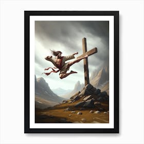 Jesus Jump Kick Art Print