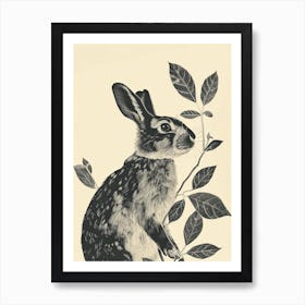 Californian Blockprint Rabbit Illustration 1 Art Print
