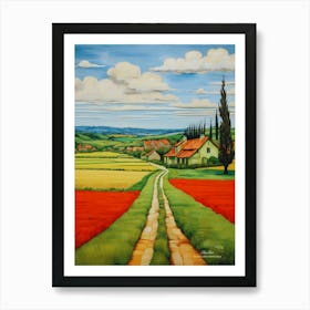 Green plains, distant hills, country houses,renewal and hope,life,spring acrylic colors.24 Art Print