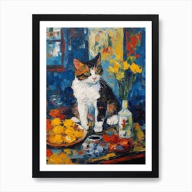 Still Life Of Queen Anne’S Lace With A Cat 1 Art Print