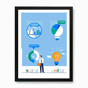 Business Decision Making Process Represented As Minimalistic Icons Split Screens Showing A Thought (5) Art Print