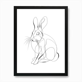 Continuous Line Drawing Of Rabbit animal lines art Art Print