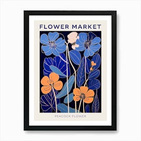 Blue Flower Market Poster Peacock Flower Market Poster 2 Art Print