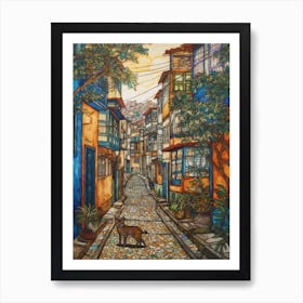 Painting Of Rio De Janeiro With A Cat In The Style Of William Morris 1 Art Print