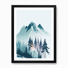 Mountain And Forest In Minimalist Watercolor Vertical Composition 357 Art Print
