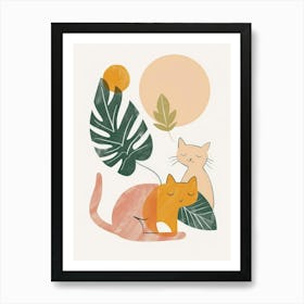 Cats And Leaves 1 Art Print