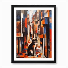 Painting Of Barcelona With A Cat In The Style Of Cubism, Picasso Style 2 Art Print