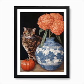 Amaryllis With A Cat 1 William Morris Style Art Print