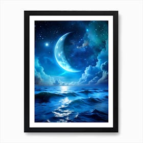 Moon And Stars In The Sky Art Print