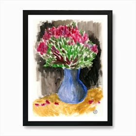 Flowers In A Blue Vase - floral flowers Anton Maliar vertical blue red green Art Print