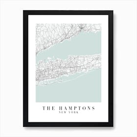 The Hamptons New York Street Map Minimal Color Art Print