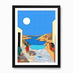 Minimal Design Style Of Mykonos, Greece 3 Art Print