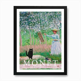 Claude Monet, In The Woods At Giverny, Woman Painting A Black Cat Poster Art Print