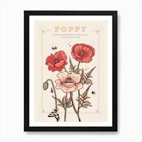 August Birth Flower Poppy On Cream Art Print