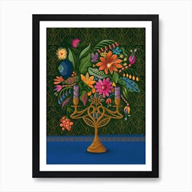 floral candlestick green Art Print