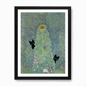 Sunflowers, Gustav Klimt  Inspired Cats Art Print