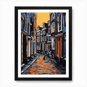 Painting Of Amsterdam With A Cat Drawing 2 Art Print
