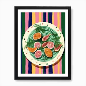 A Plate Of Figs and Fruit  Top View Food Illustration 1 Art Print