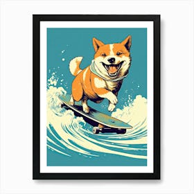 Shiba Inu Dog Skateboarding Illustration 2 Art Print