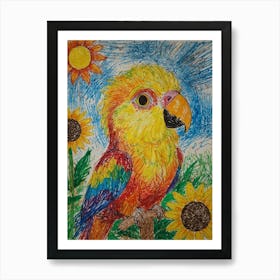 Parrot With Sunflowers Art Print