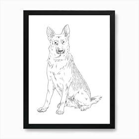 German Shepherd Dog Monoline Simple Line Art Drawing Art Print