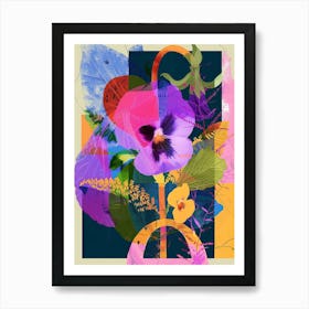 Pansy 1 Neon Flower Collage Art Print