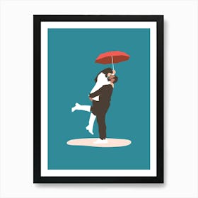 Couple Kissing Under Umbrella Art Print