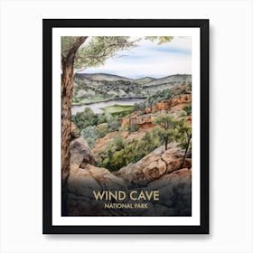 Wind Cave National Park Watercolour Vintage Travel Poster 2 Art Print