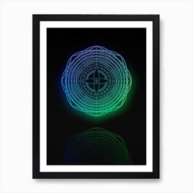 Neon Blue and Green Abstract Geometric Glyph on Black n.0154 Art Print