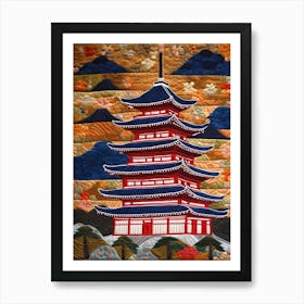 Japanese Pagoda, Japanese Quilting Inspired Art, 1502 Art Print