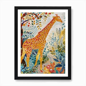 Colourful Giraffe In The Leaves Illustration 8 Poster