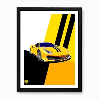 Ferrari 488 Pista Supercar Yellow Art Print