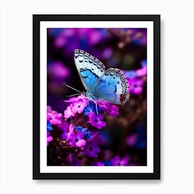 Blue Butterfly On Purple Flowers 2 Art Print