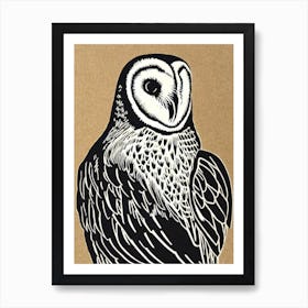 Barn Owl Linocut Bird Art Print