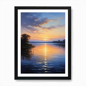 Serene Landscape Evening Sky Illuminated By Twilight Hues Blending Into Tranquil Waters Mirroring Art Print