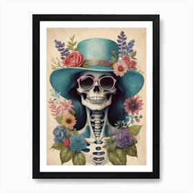 Vintage Floral Skeleton With Hat And Sunglasses (67) Art Print