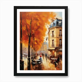 Paris city countryside, cafes, people, trees, old autumn oil paints. Faded colours.9 Art Print