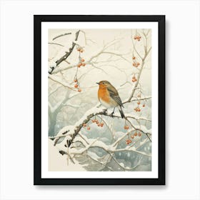 Winter Bird Painting Robin 3 Art Print