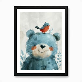 Small Joyful Bear With A Bird On Its Head 11 Art Print