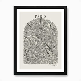 Paris France Boho Minimal Arch Full Beige Color Street Map 1 Art Print