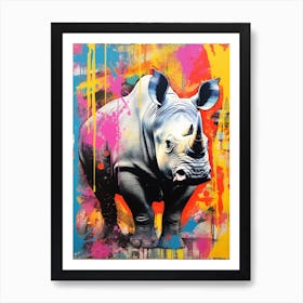 Rhino Colourful Screen Print Inspired 1 Art Print