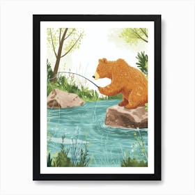 Brown Bear Fishing In A Stream Storybook Illustration 3 Art Print