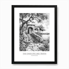 The Oasis On Lake Travis Austin Texas Black And White Drawing 4 Poster Art Print