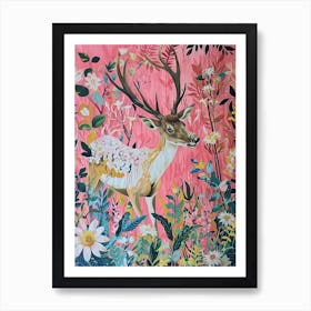 Floral Animal Painting Elk 2 Art Print