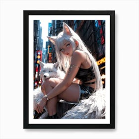 Anime Girl With Fox 1 Art Print