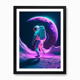 Astronaut Doing Moon Walk Neon Nights 3 Art Print