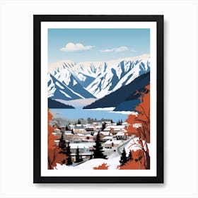 Retro Winter Illustration Queenstown New Zealand 2 Art Print