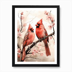 Two Cardinals On A Branch Art Print