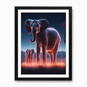 Elephants At Night Art Print