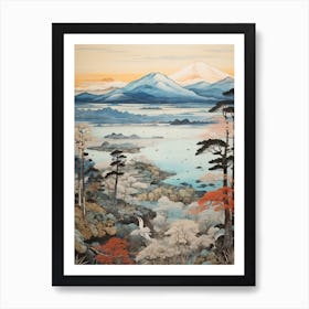 Lake Toya In Hokkaido, Ukiyo E Drawing 3 Art Print